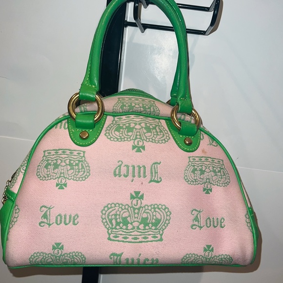 RARE Vintage Green & Pink Juicy Couture Bowler Bag Purse Satchel y2k preloved - Picture 2 of 9